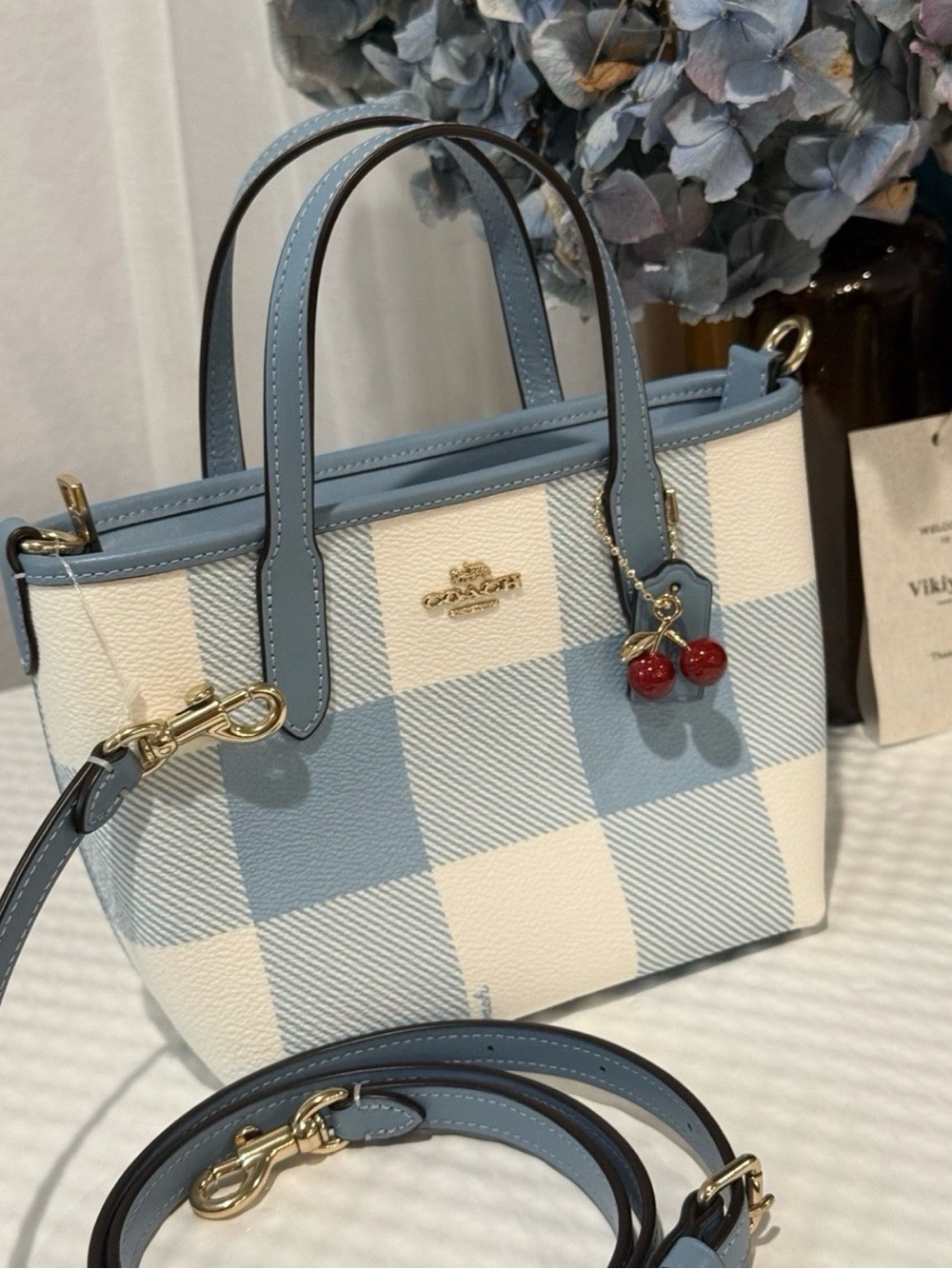 Coach City Mini Tote Bag With Gingham Print And Charm NWT CEU32 - Picture 2 of 3